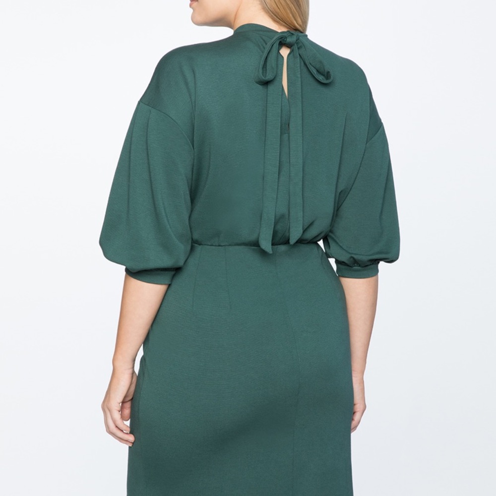 Eloquii Green Puff Sleeve Tie Ponte Dress Sz 20